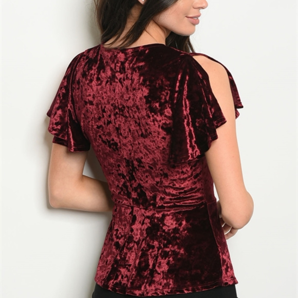 WINE VELVET SLIT SLEEVE WRAP HOLIDAY DRESS TOP new - Picture 2 of 2